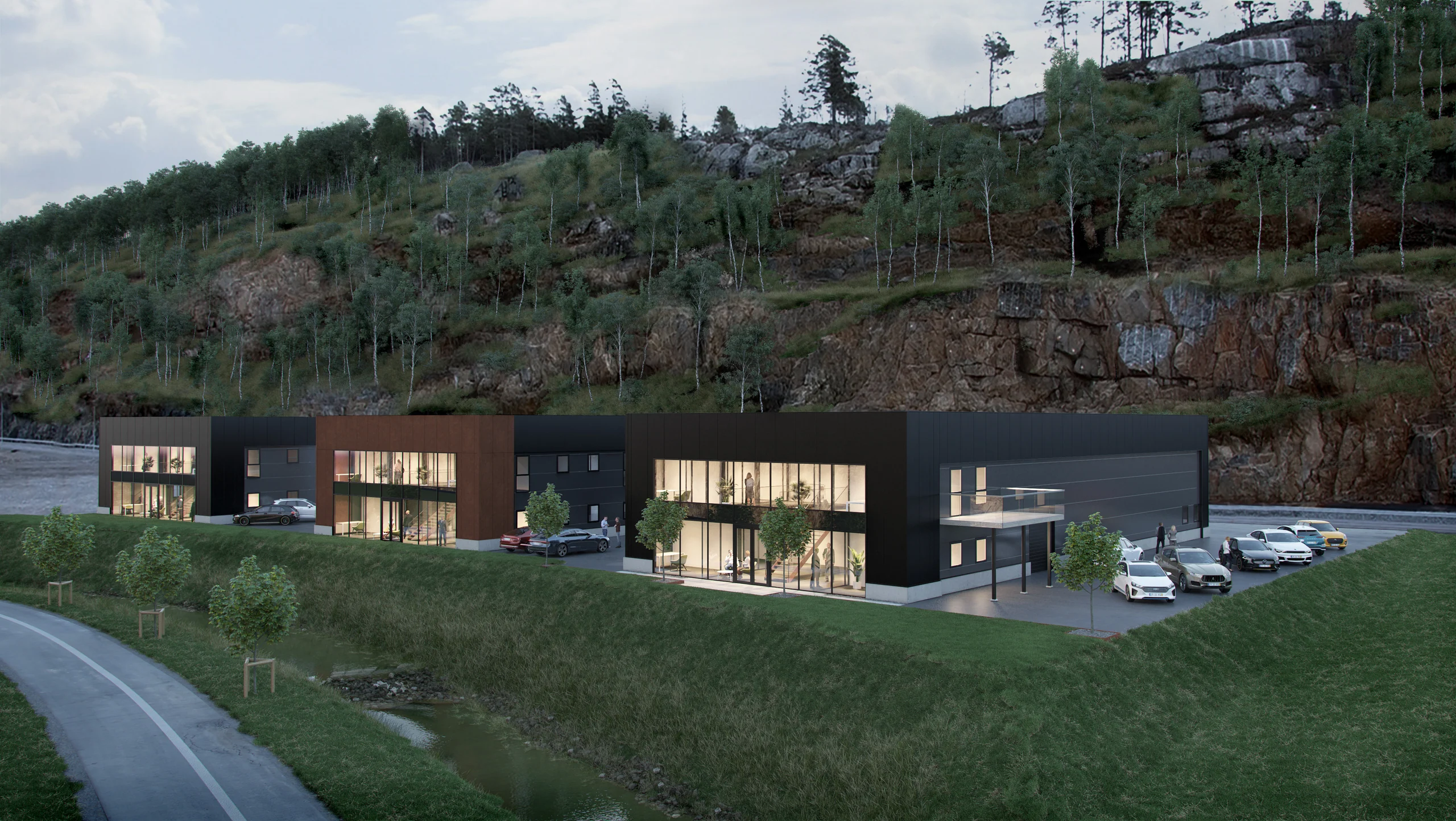 Eksteriørvisualisering av OIKO: Næringspark, Tvedestrand.