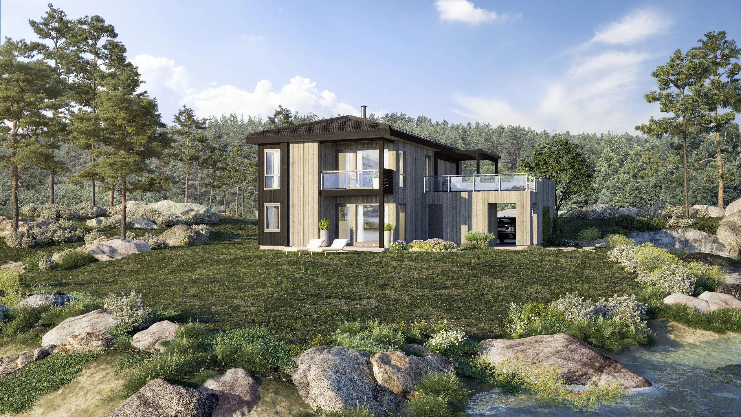 Eksteriørvisualisering av Skalahus: Frid og Maibris.