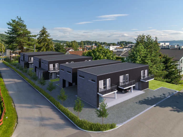 en gjengivelse av et moderne leilighetskompleks.