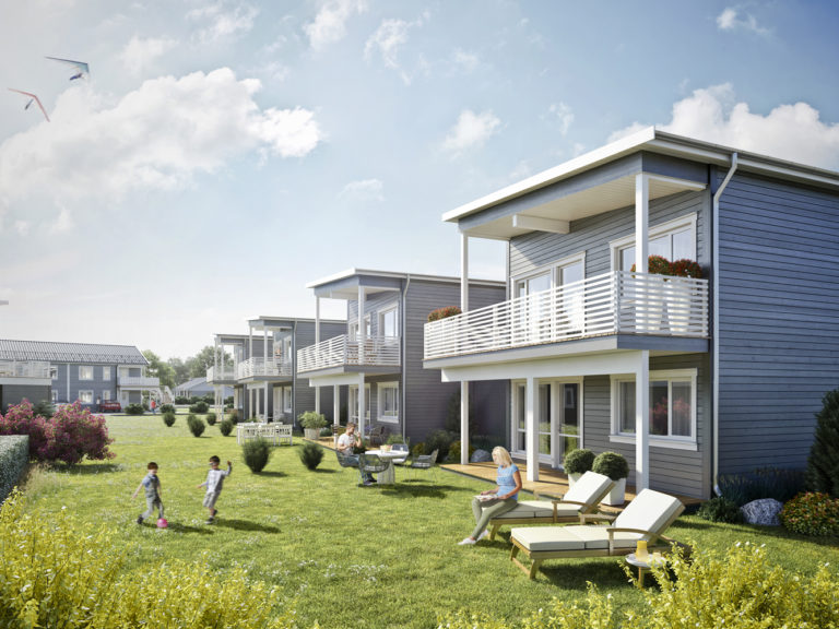 en kunstners gjengivelse av et boligområde.