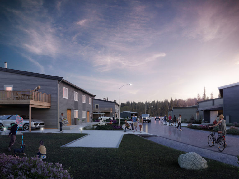 En kunstners gjengivelse av et boligområde for salgsvisualisering.