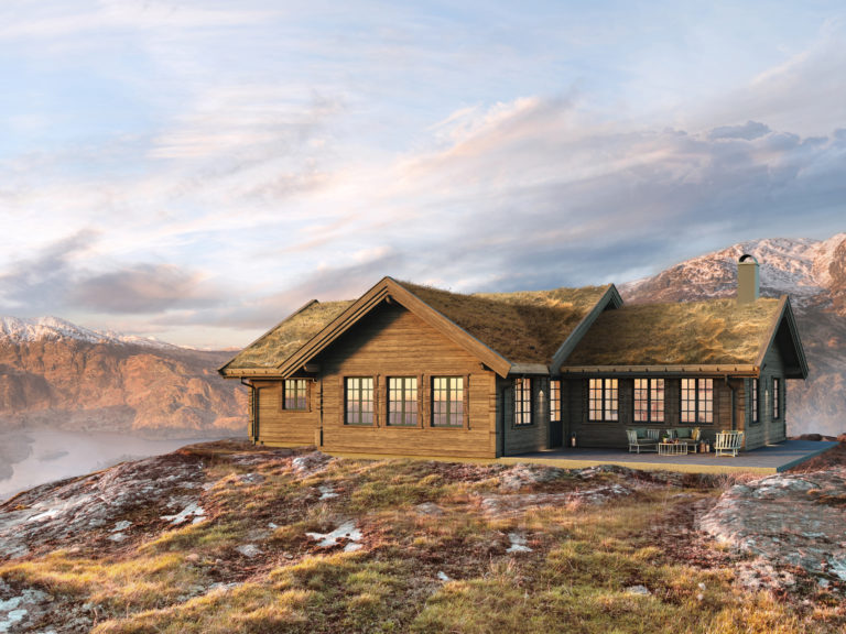 3D-visualisering av hyttemodellen Osensjøen Pluss tradisjon 145.