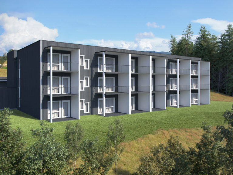 En visuell gjengivelse av en bygård opprettet for salg av EnterGruppen i 2018.