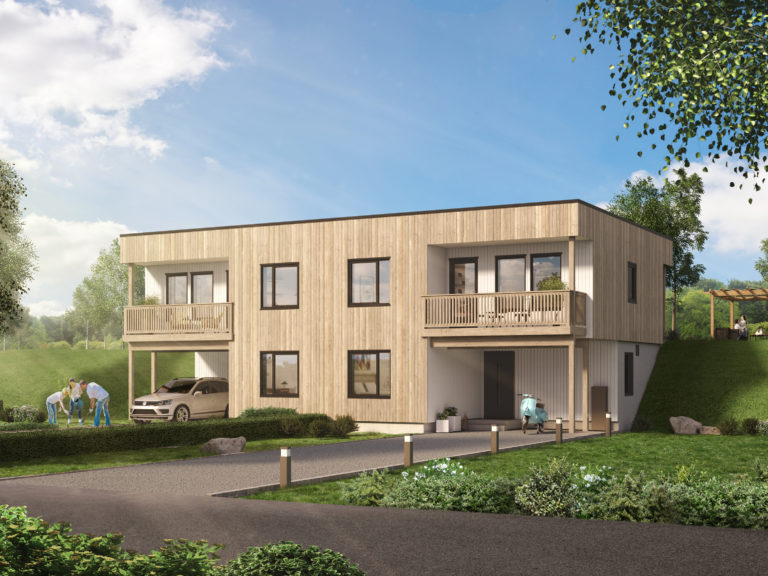 en gjengivelse av et hus i en åsside.
