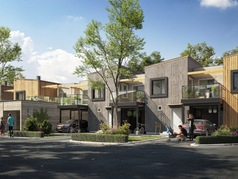 en kunstners gjengivelse av et boligområde.