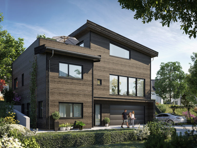en 3d-gjengivelse av et moderne hjem.