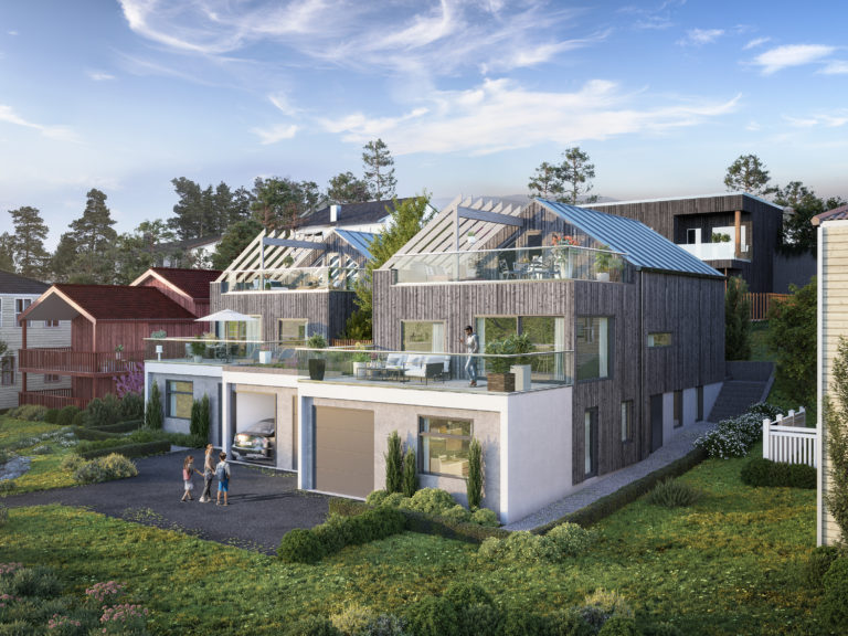en gjengivelse av et hus i en åsside.