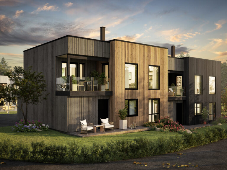 en 3d-gjengivelse av et moderne hus.