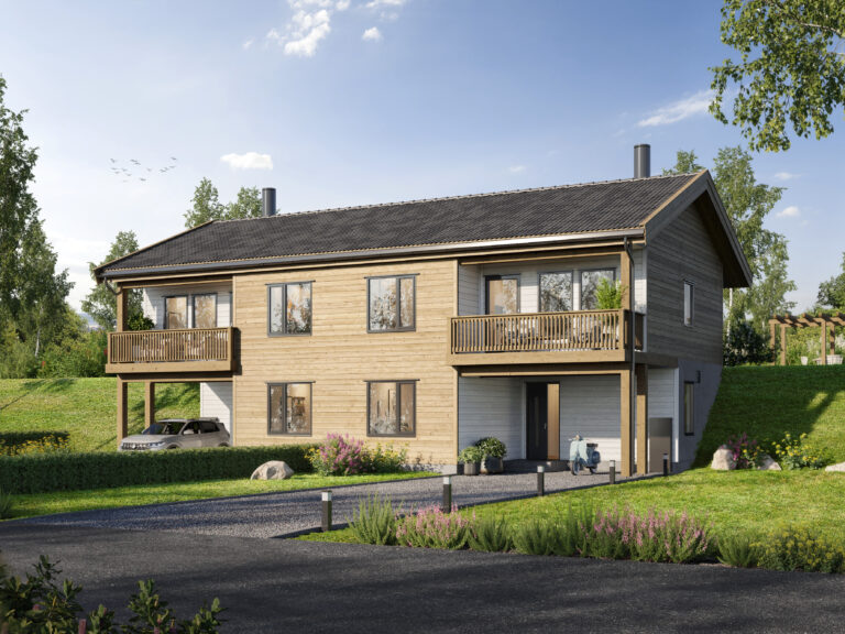 3D-gjengivelse av et hus.