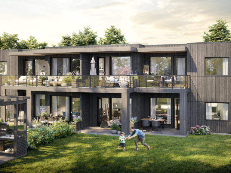 en kunstners gjengivelse av et moderne hjem.
