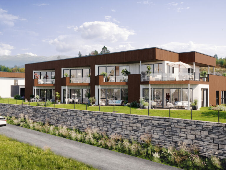 en kunstners gjengivelse av et hus i en åsside.