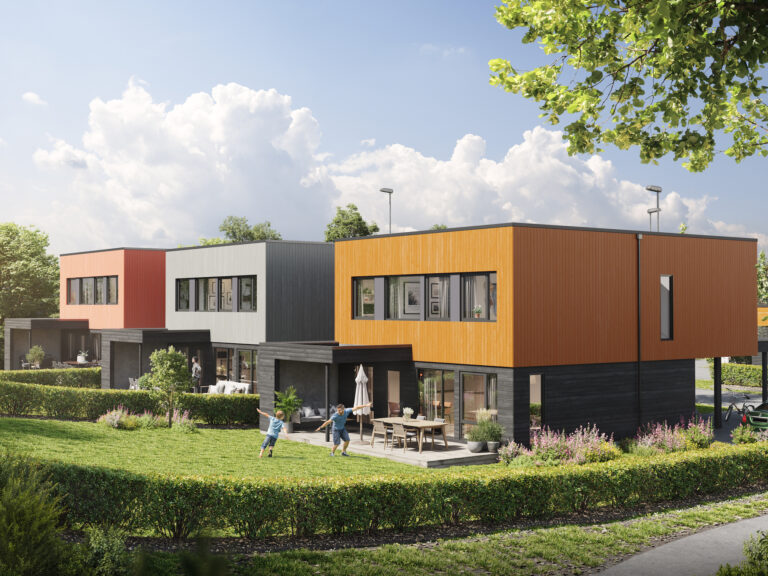 en kunstners gjengivelse av et boligområde.